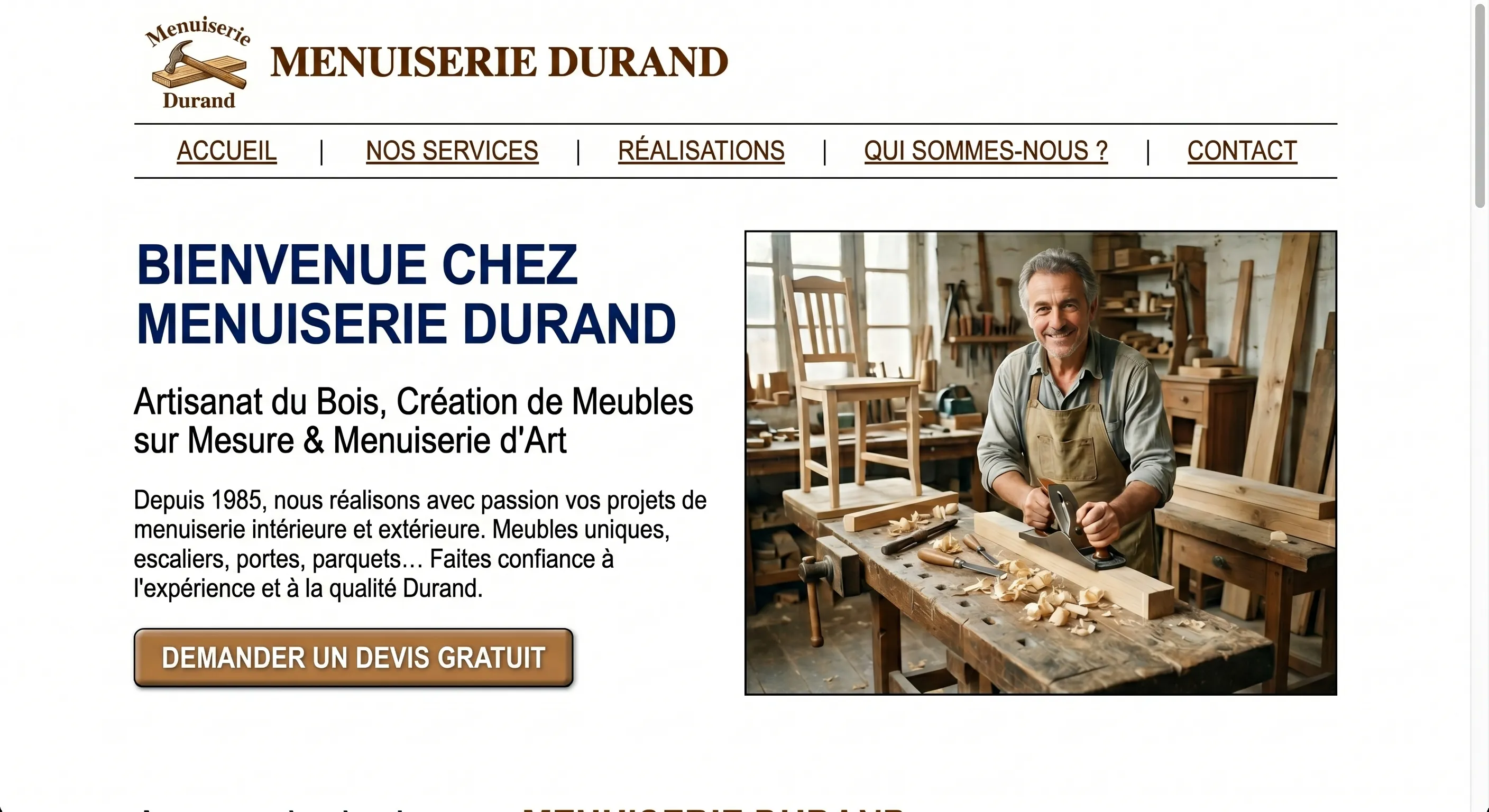 Site d'une menuiserie avant refonte