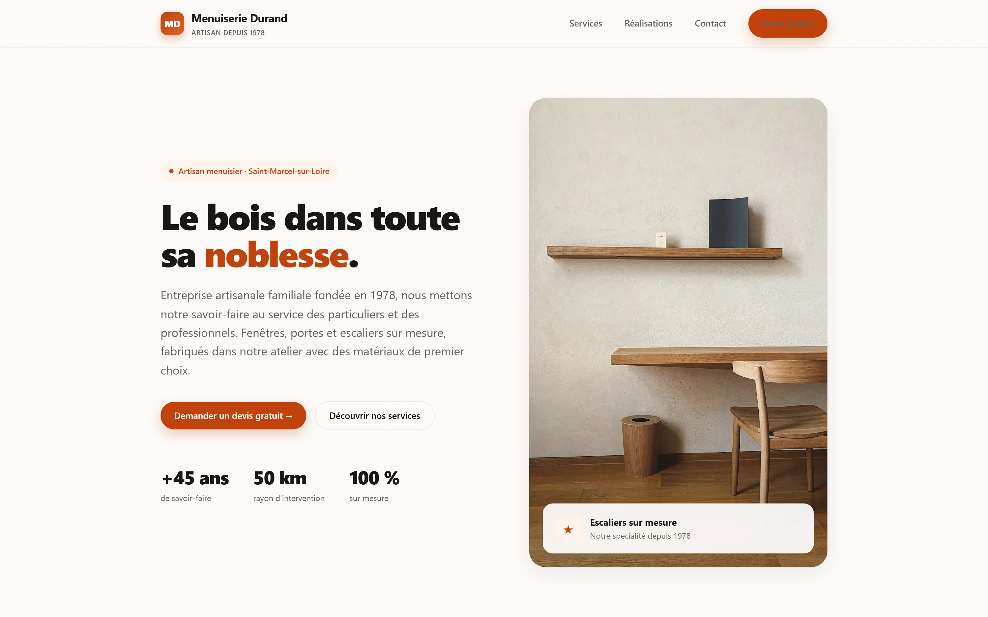 Le même site de menuiserie après refonte par MLD
