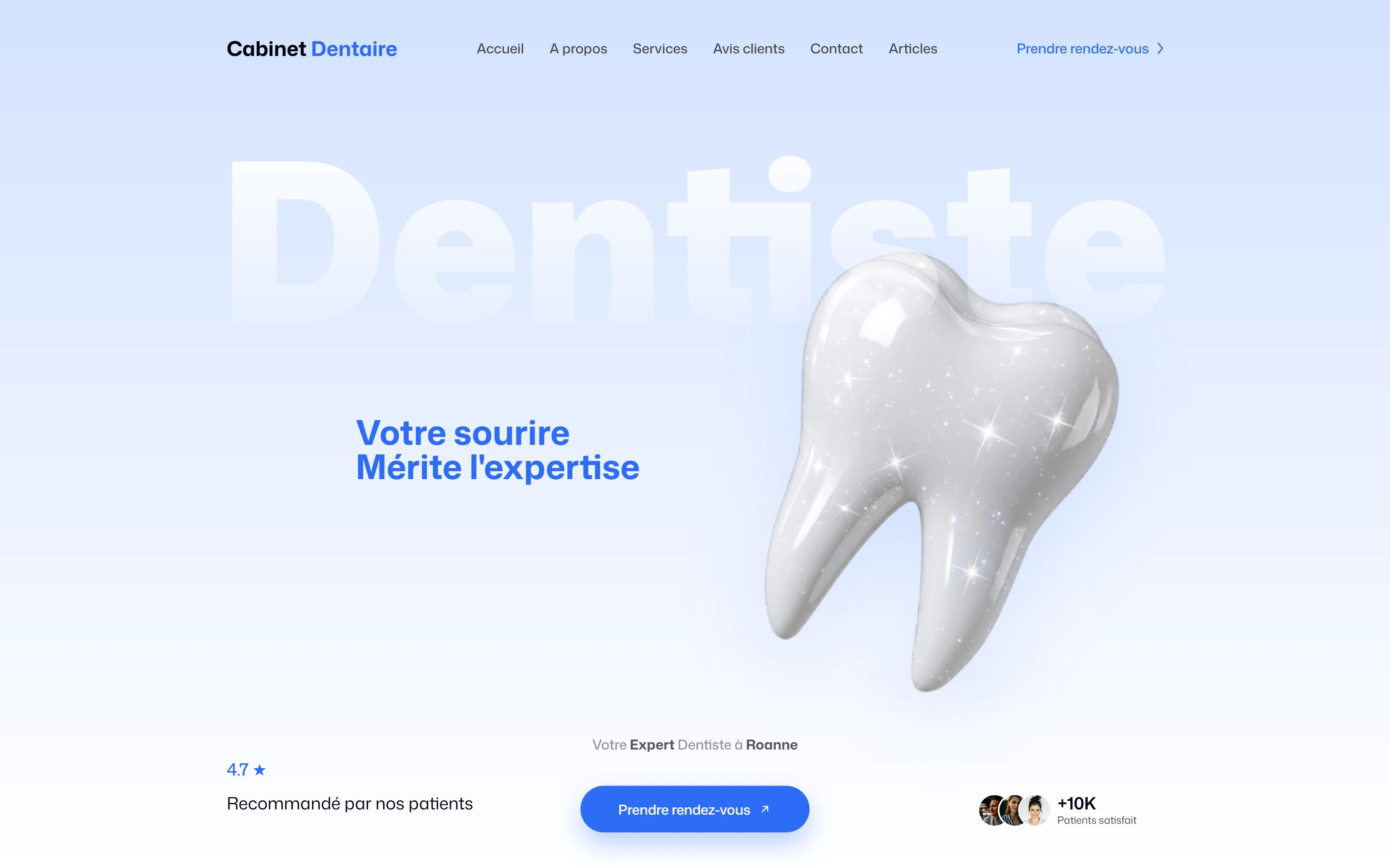 Page d'accueil du site du cabinet dentaire du Coteau