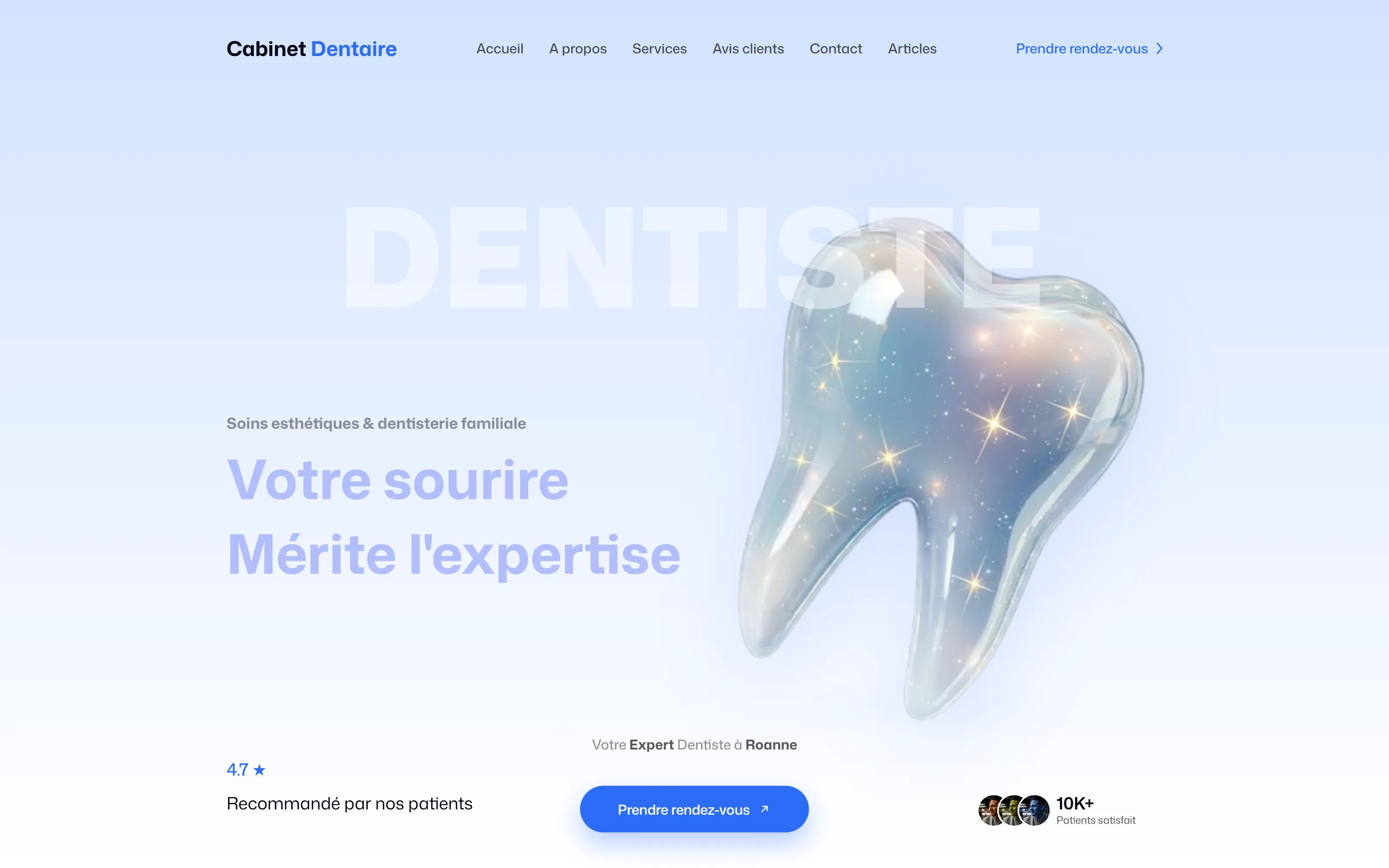 Exemple de site vitrine pour un cabinet dentaire, créé par MLD